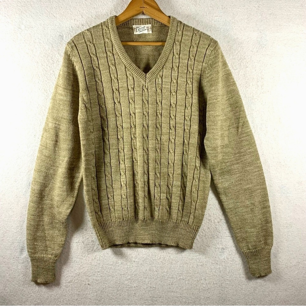 Vintage 90s Womens Old Money Cable Knit V Neck Sweater Small Preppy Academia